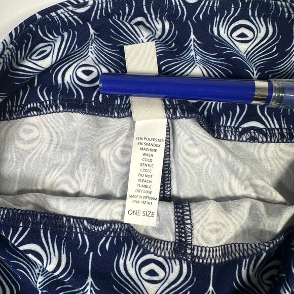 LuLaRoe PEACOCK Ostrich Feathers Blue Leggings One Size OS HTF LLR Unicorn NEW - Picture 4 of 7